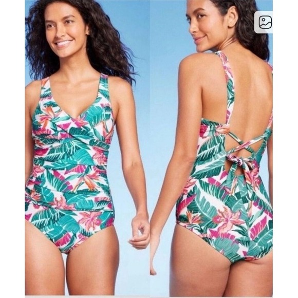 Kona Sol Other - NWT Kona Sol Women SZ XL 16 full coverage tummy control tropical print swim vaca